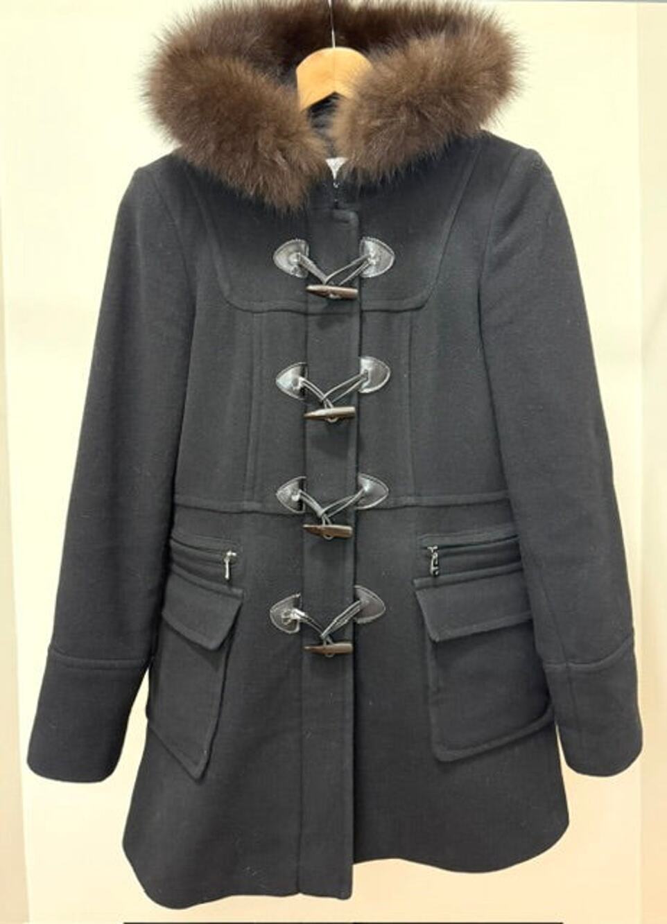Marc New York Wool Toggle Coat with Blue Fox Fur Trim Sz10